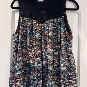 Daniel Rainn Multicolor Sleeveless Blouse with Black Lace